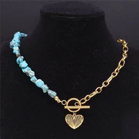 boho heart love stainless steel imitation turquoise pendant necklace women gold color necklaces jewery collar bohemio nxs04