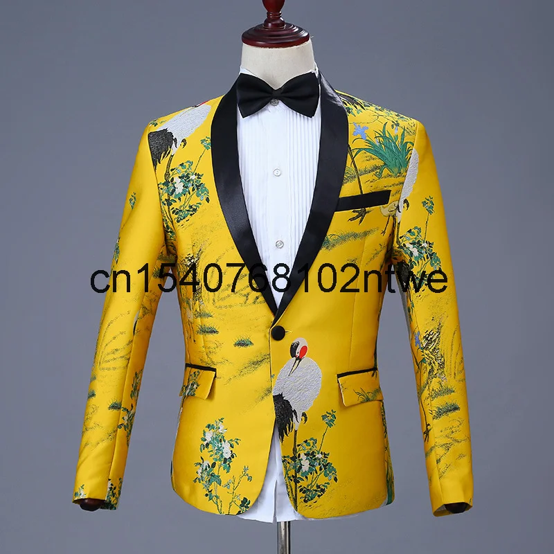 

Новинка Весна 2021, мужской костюм для хора, костюм для взрослых, сценический костюм с вышивкой и рисунком журавлей