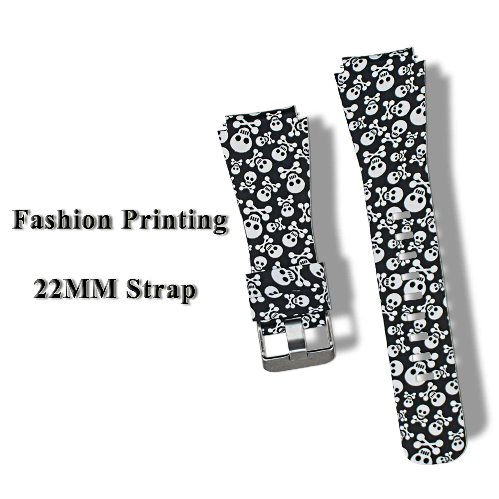 

Skull Printing Silicone Watchband for Samsung Gear S3/Galaxy Watch 3 45mm/46mm 22MM Bracelet Fashion Strap for Huawei GT 2 46MM