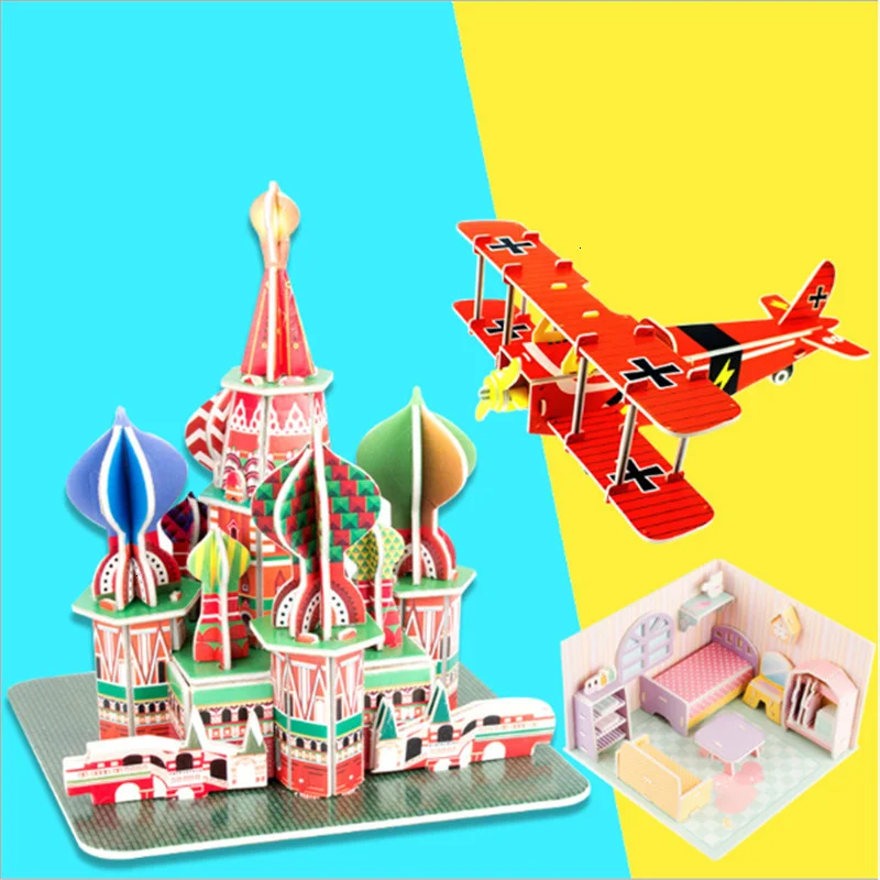 

DIY 3D Paper Build Puzzle Jigsaw Building Model Educational Toys For Children Castle House Animal Construction Model Kids Toys