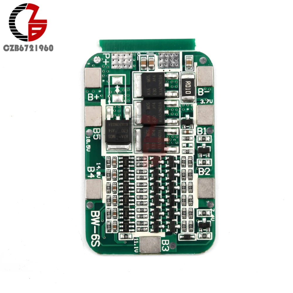6S 15A BMS Защитная печатная плата для 6 упаковок литий-ионных батарей 18650 |