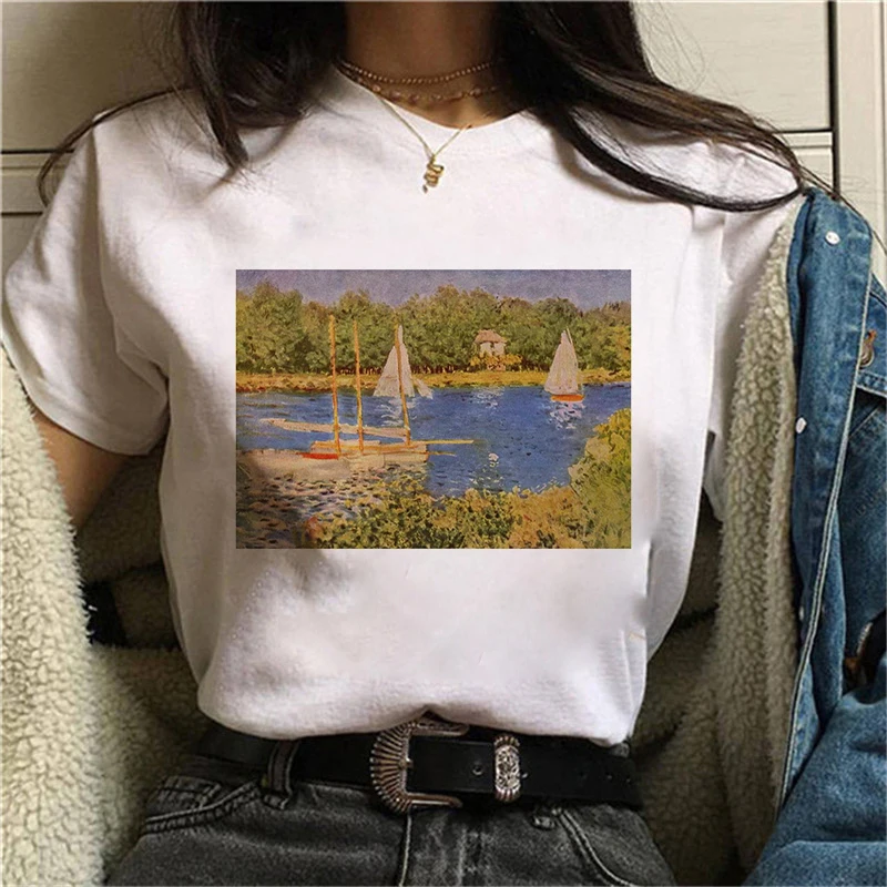 

Art Oil Painting T shirt Women Summer Fashion Harajuku Aesthetic Printed Short Sleeve O-Neck Tee shirt women clothes