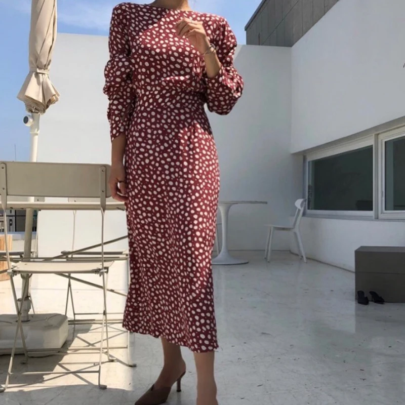 Женское ТРАПЕЦИЕВИДНОЕ платье в горошек повседневное облегающее во французском