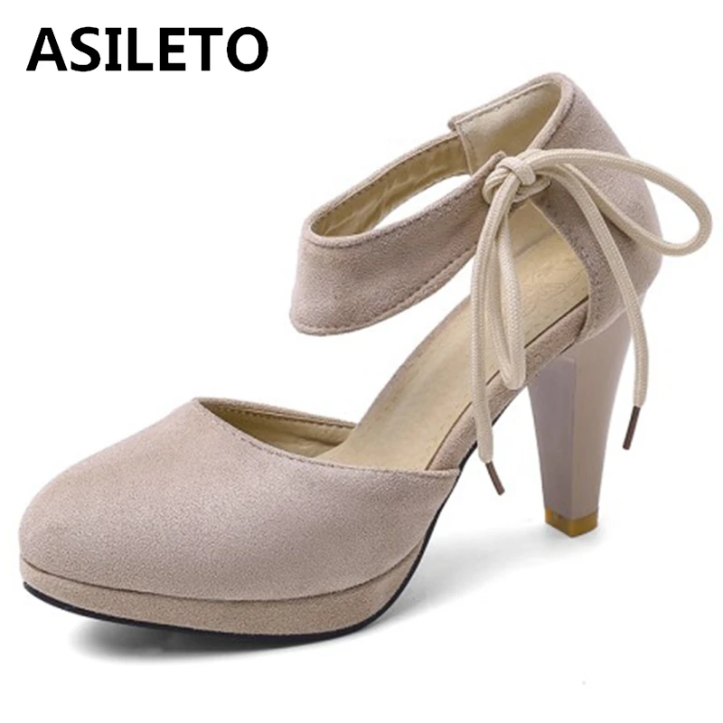 

ASILETO/женские летние милые Босоножки на каблуке элегантные черные вечерние туфли на платформе со шнуровкой и круглым носком, 9 см, большие раз...