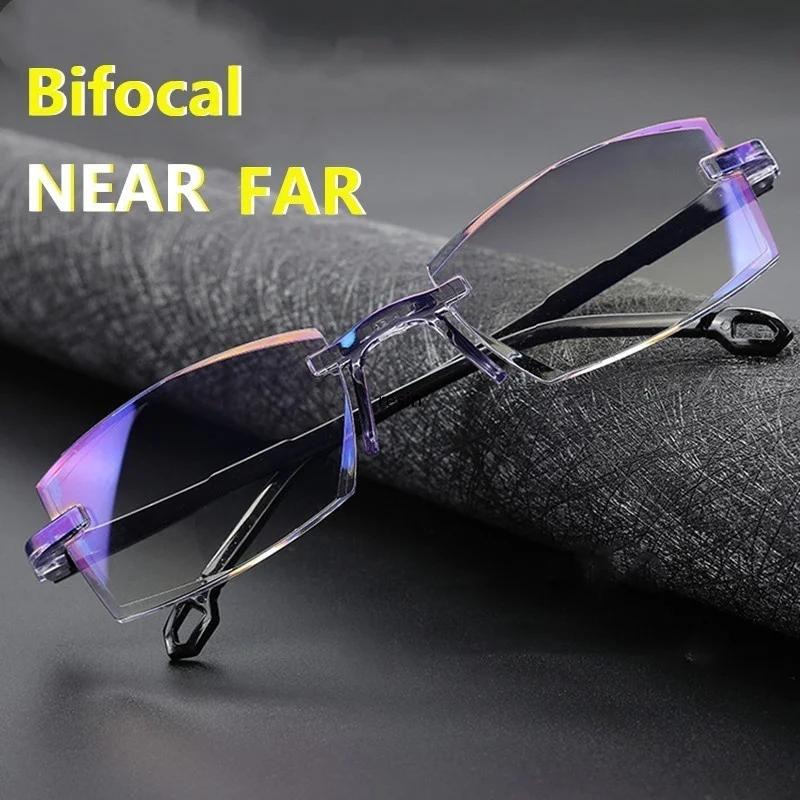 

Frameless diamond cut reading glasses anti-blue light blue film all-in-one male and female models +1.0 +1.5 +3.5 +4.0