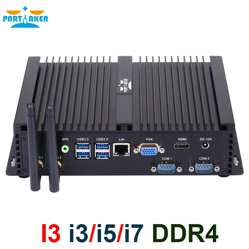 Partaker Fanless Industrial Mini Pc Intel I7 10510U 8565U I5 8265U 2*Ddr4 Msata+M.2 Pcie Computer Windows 10 Htpc Nuc Vga Hdmi