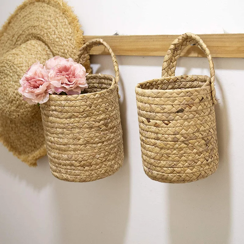

Hanging Woven Rattan Baskets Wall-mounted Straw Grass Basket For Planters Flower Home Garden Decoration