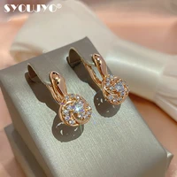 syoujyo elegant crystal flower fashion earrings for women shiny natural zircon vintage 585 rose gold bridal wedding jewelry