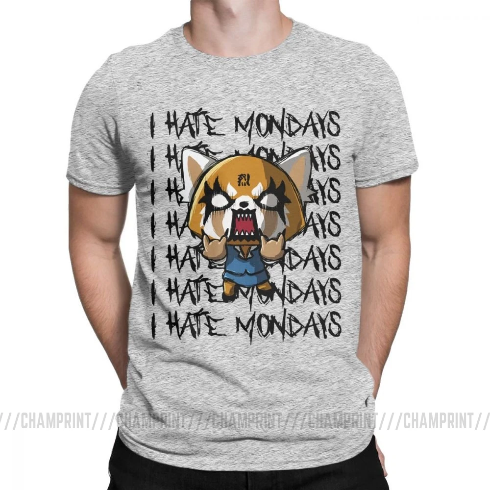 Мужские футболки Aggretsuko aggression Retsuko I Hate Monday, хлопковая одежда, Забавные футболки с коротким рукавом и круглым вырезом, футболки с принтом - Цвет: Серый