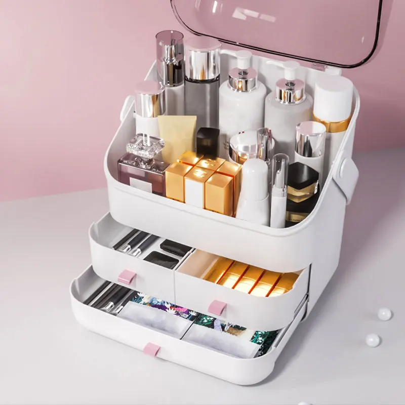 

1/2/3 Layers Makeup Cosmetics Jewelry Organizer Display Box Large Capacity Waterproof Case Drawer Desktop Beauty Storage Holder