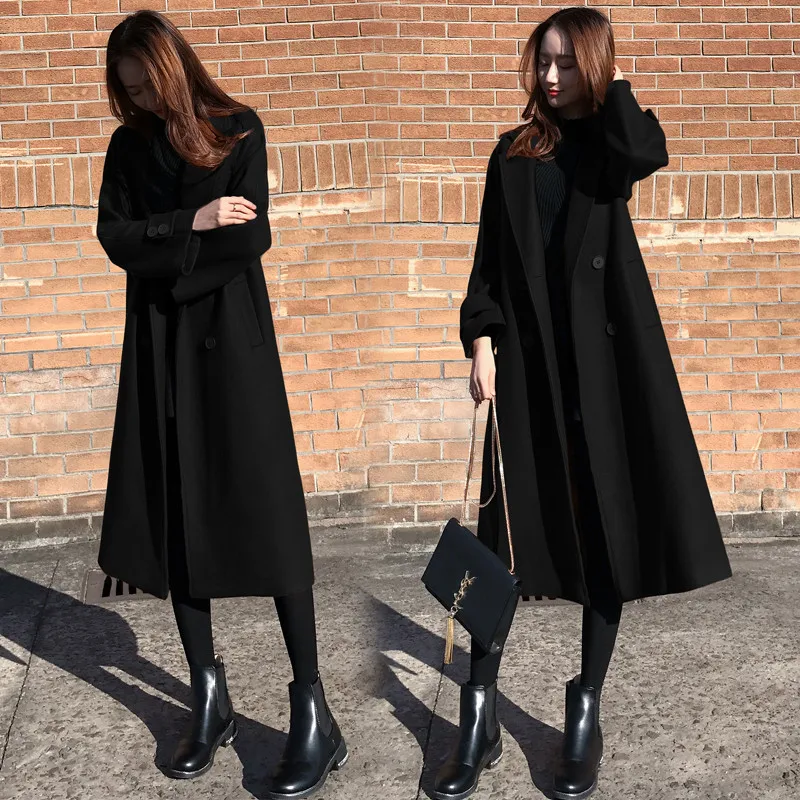 Пальто женское Шерстяное в стиле Харадзюку тренчкот Корейском пальто большого