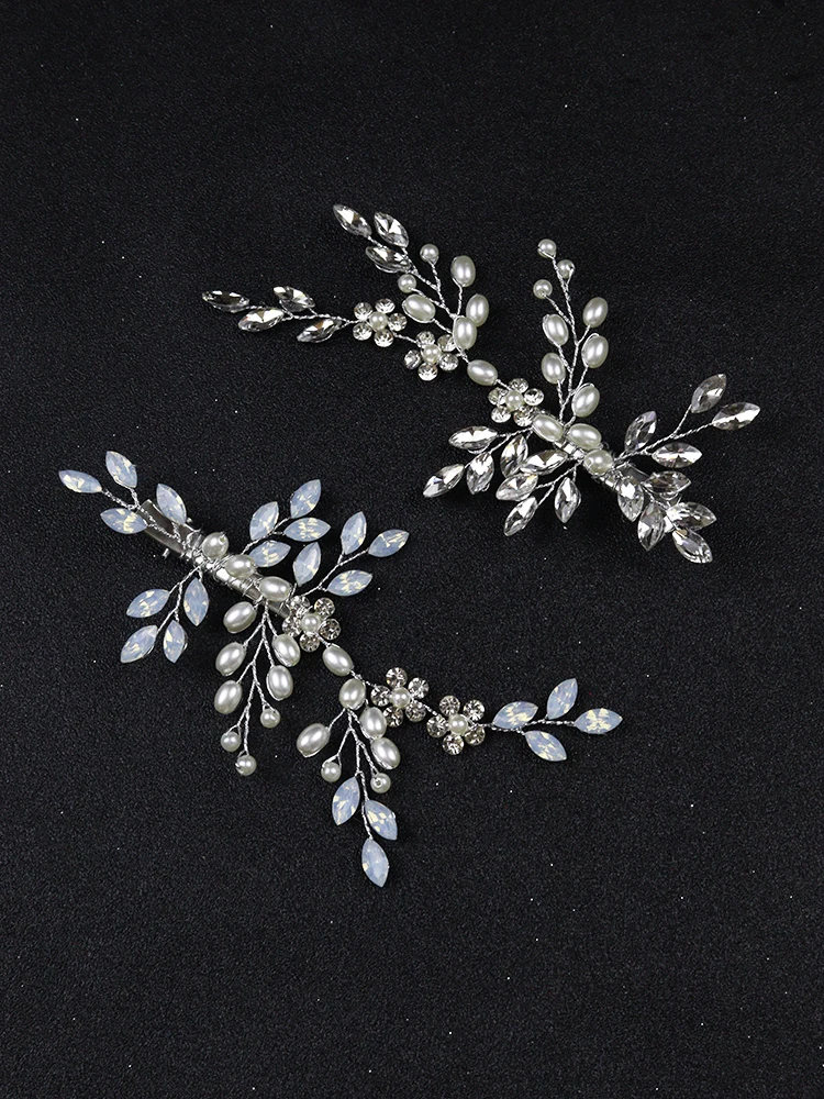 Модные опаловые свадебные заколки для волос Серебряные цветочные шпильки