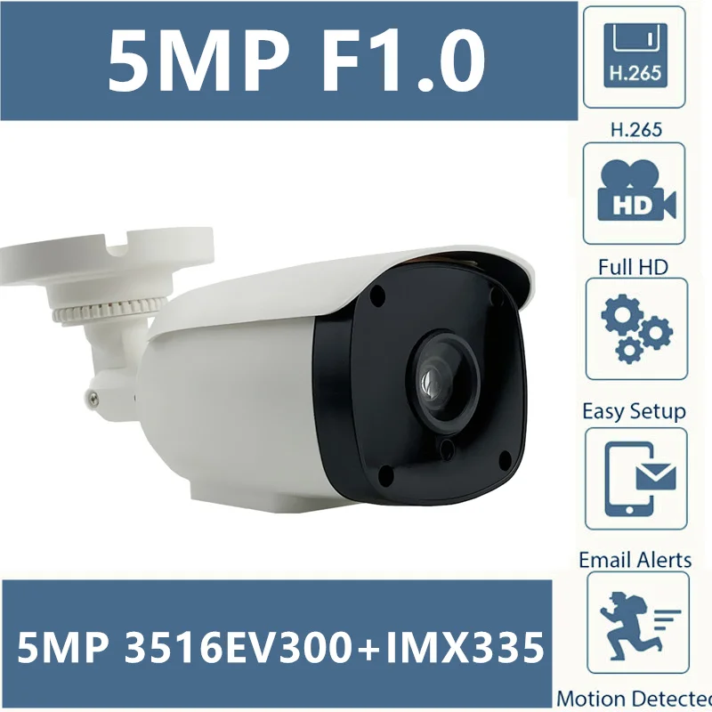 

F1.0 M16 Lens 5MP Sony IMX335+3516EV300 2592*1944 IP Bullet Camera Low illumination H.265 All Color Onvif CMS XMEYE P2P RTSP