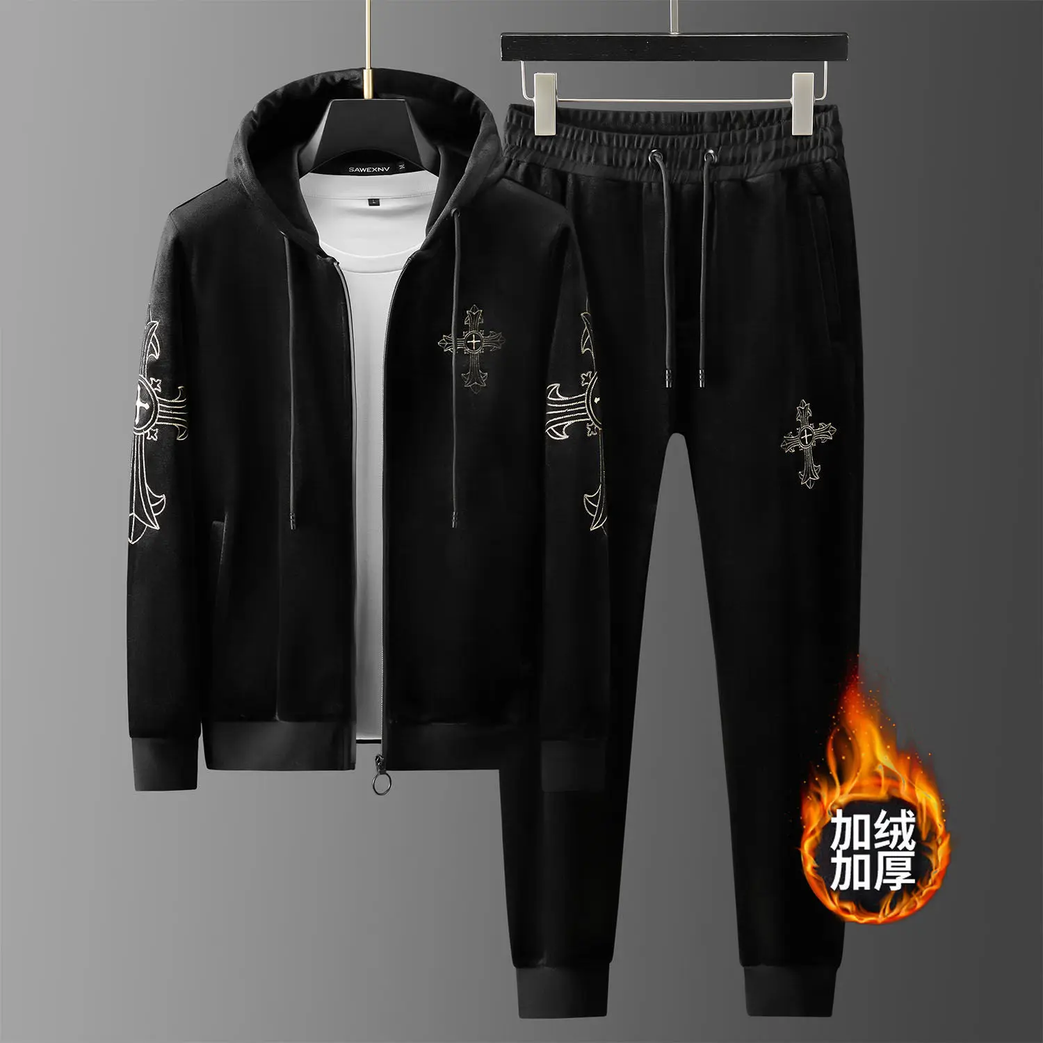 winter 2021 for men tracksuit set Two-piece hooded and velvet warm jacket embroidered high-street sweaters for men sportswear