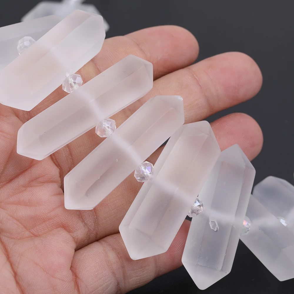 

Middel Drilled Frosted Matted Natural White Quartz Crystal Hexagon Stick Point Loose Beads Necklace Pendant Strand DG-40JBFE