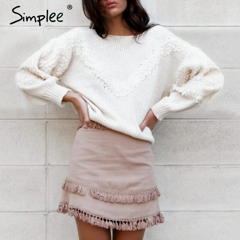 Женский свитер Simplee с рукавами фонариками свободный повседневный пуловер v