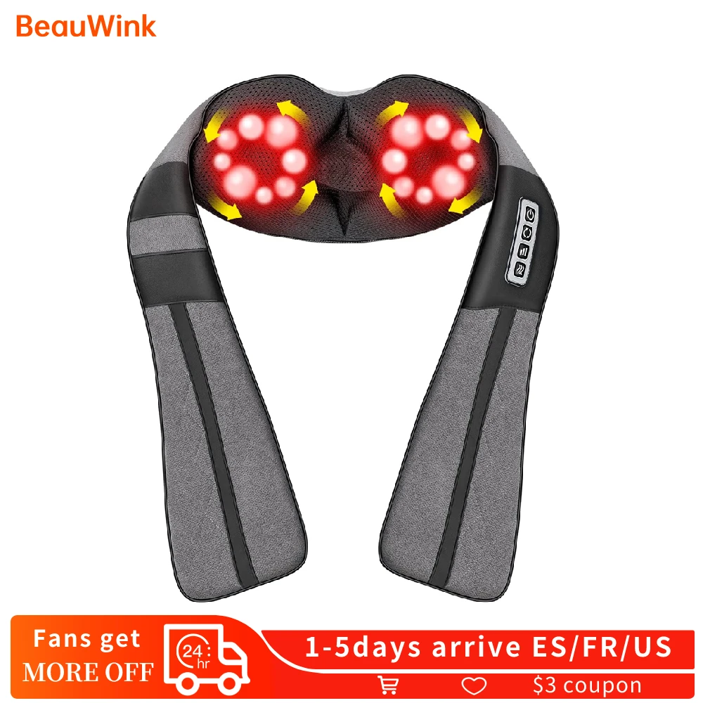 

U-образный шейный массажер с подогревом, Электрический шиацу массаж тела, плеч, шеи, спины, инфракрасный разминающий массажный шаль для авто...