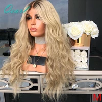 deep long middle parting 13x6 lace front wig ombre light blonde colored human hair wigs wavy remy hair 150 180 qearl