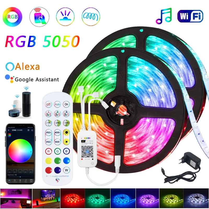 Светодиодная лента 5 м 10 15 20 5050 RGB светильник водонепроницаемая гибкая 12 В