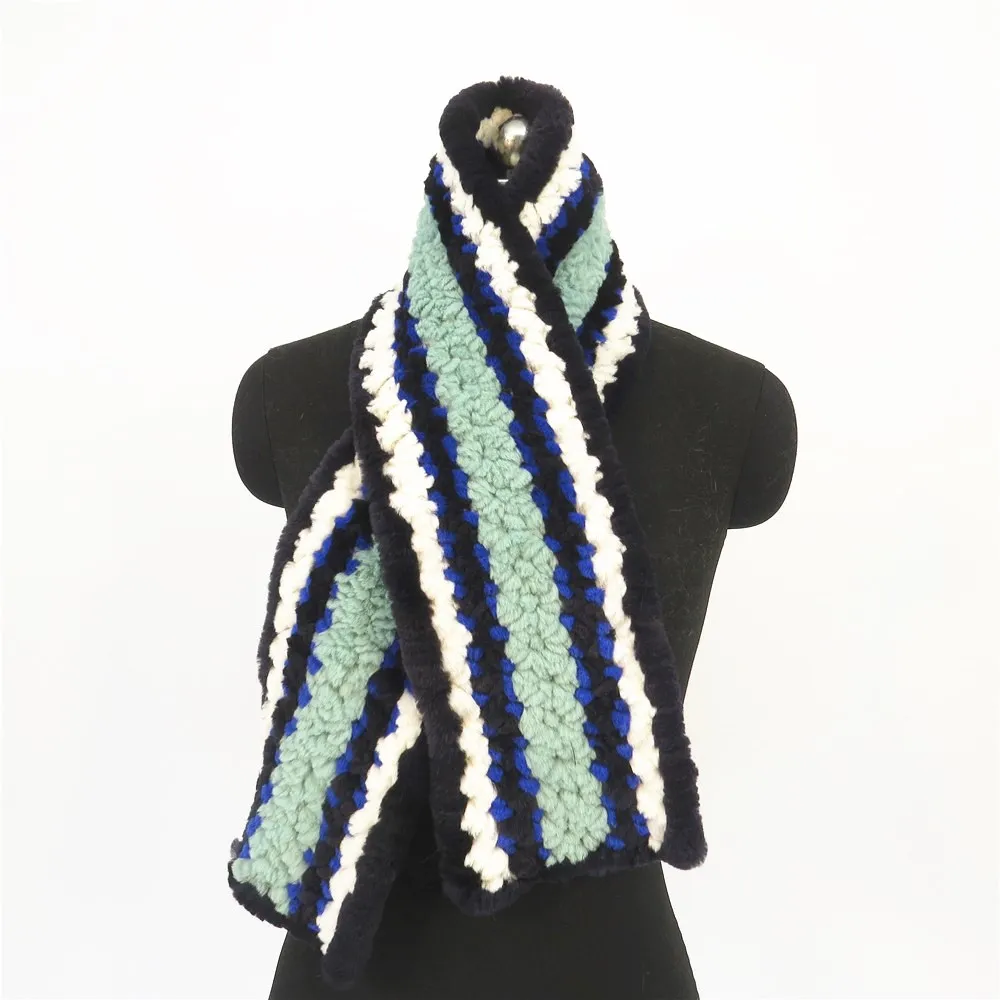 

Зимний теплый удобный шарф D & H 2021 в клетку с Разноцветными полосками из кролика Рекс, модный утолщенный шарф для защиты от холода