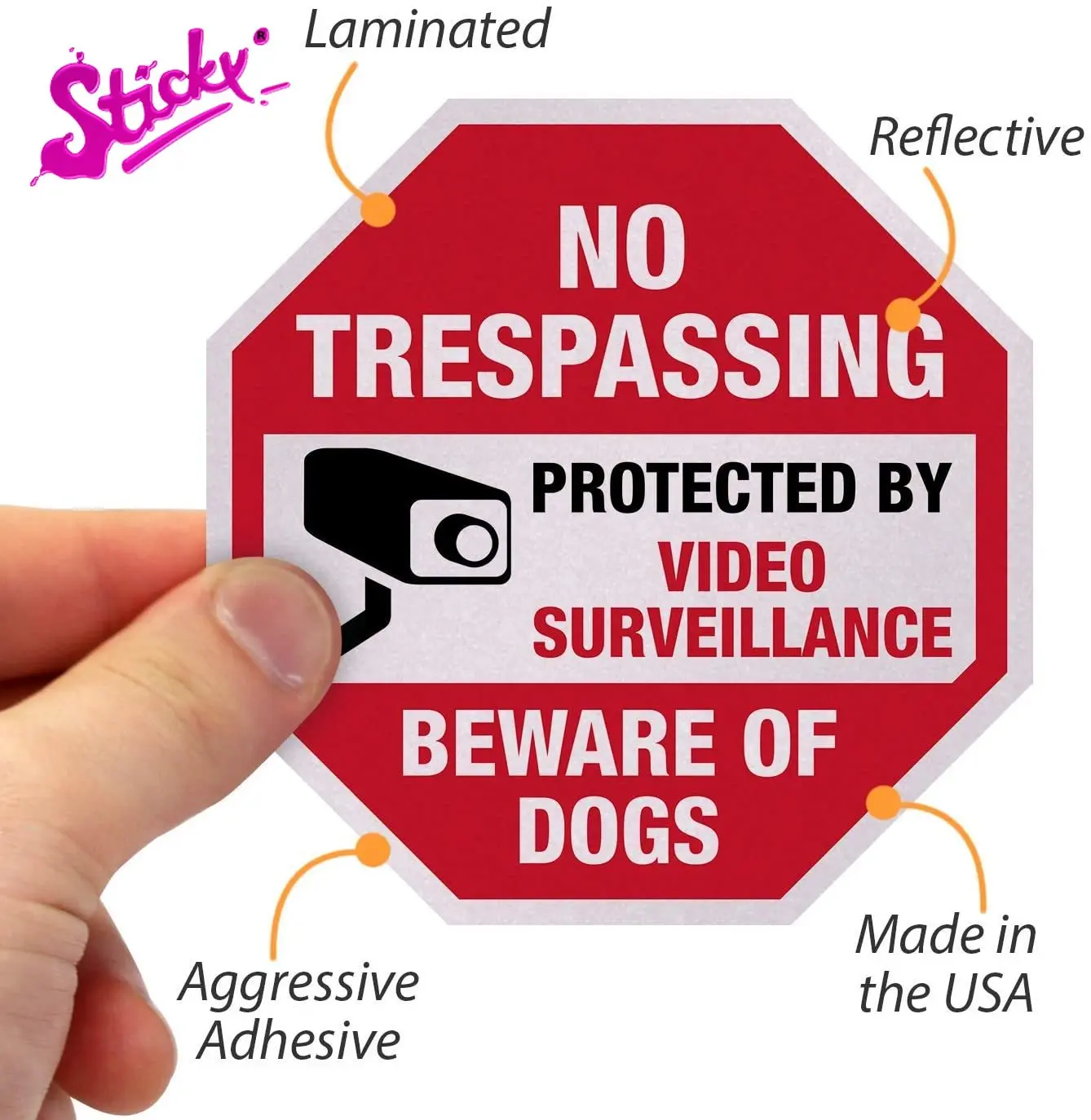 

STICKY No Trespassing - Beware Of Dogs Video Surveillance Decal Car Sticker Waterproof PVC