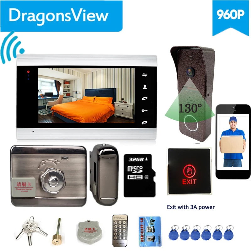 Видеодомофон Dragonsview 7 дюймов с Wi Fi беспроводной дверной видеодомофон замком