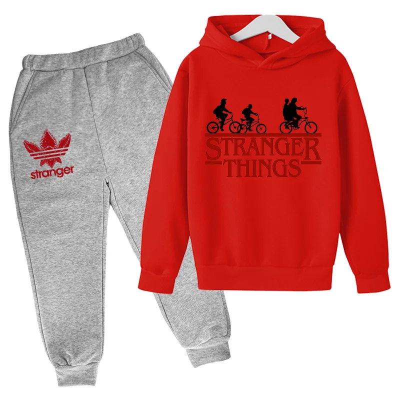 

2021 Strange stories girls' Sweatshirt baby Hoodie autumn cotton sweatshirt set 4-14 years old boys' football suit 2 pieces set