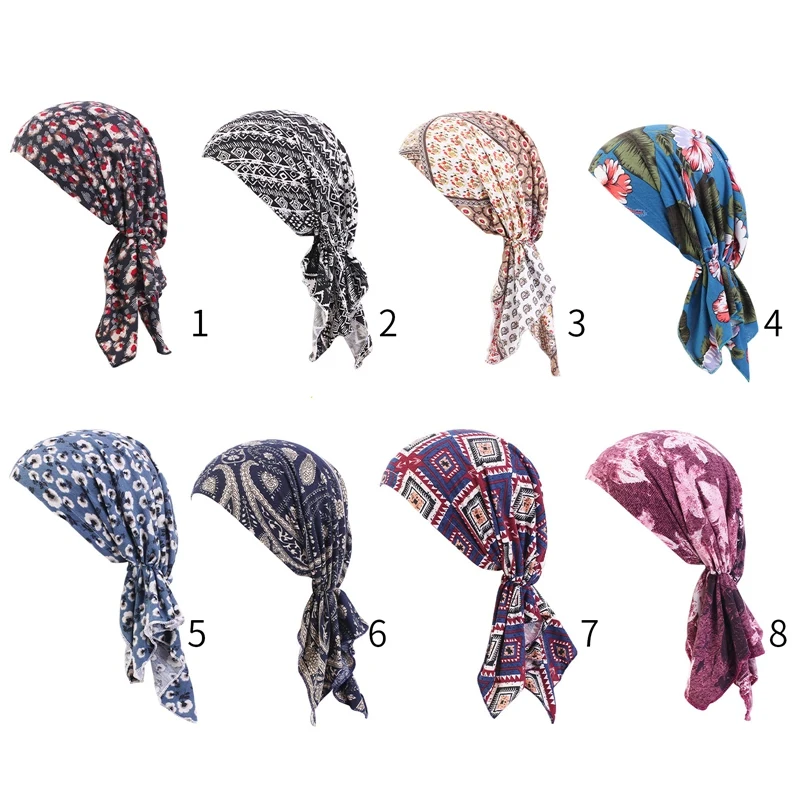 

Мусульманских женщин Мягкий Эластичный Тюрбан шляпа с готовым узелком Галстуки платок на голову с пересекающимися ремешками хлопок рака К...