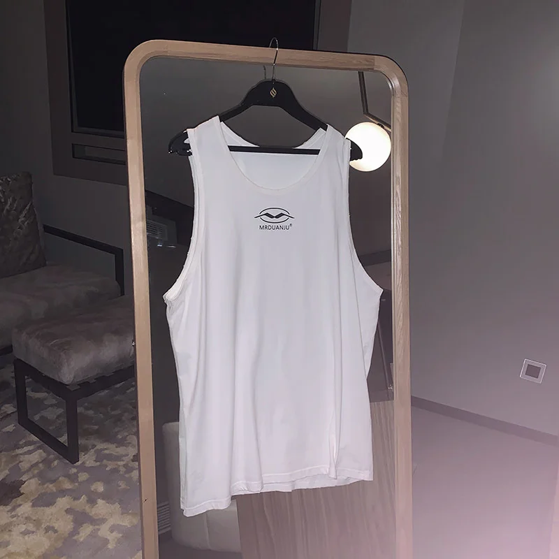 

IEFB 2021 Summer New Vest T-shirt Men's Fashion Cotton Sports Casual Sleeveless Cool White Blue Black Round Neck Tops Tide D0243