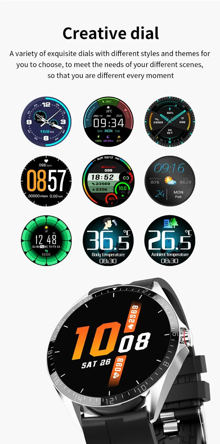 

Weather forecast Smart watch 1.3 inch sport watch Fitness Tracker body temperature message remind for men women Android IOS