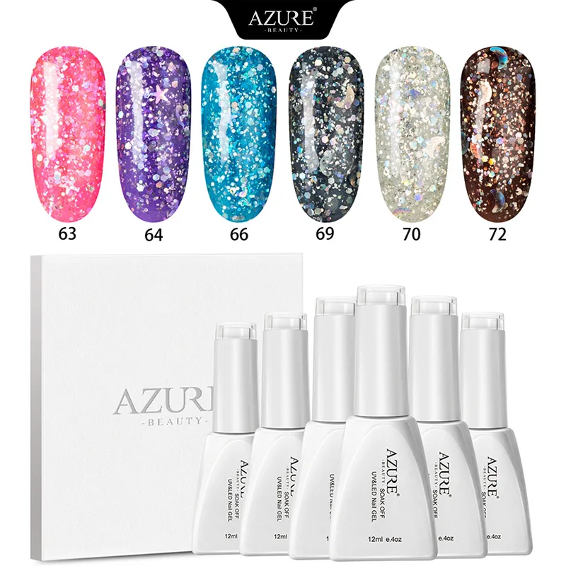 Azure beauty 6 шт./лот набор блестящих гелей для ногтей с блестящими блестками Гель лак