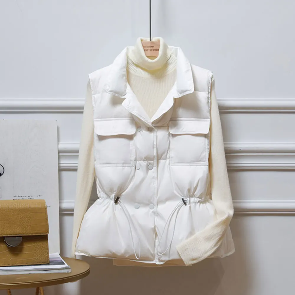 Padded Vest Women Winter Sleeveless bright down jacket Oversized quilted Coat Stand Collar Cardigan Drawstring Outerwear Chic |