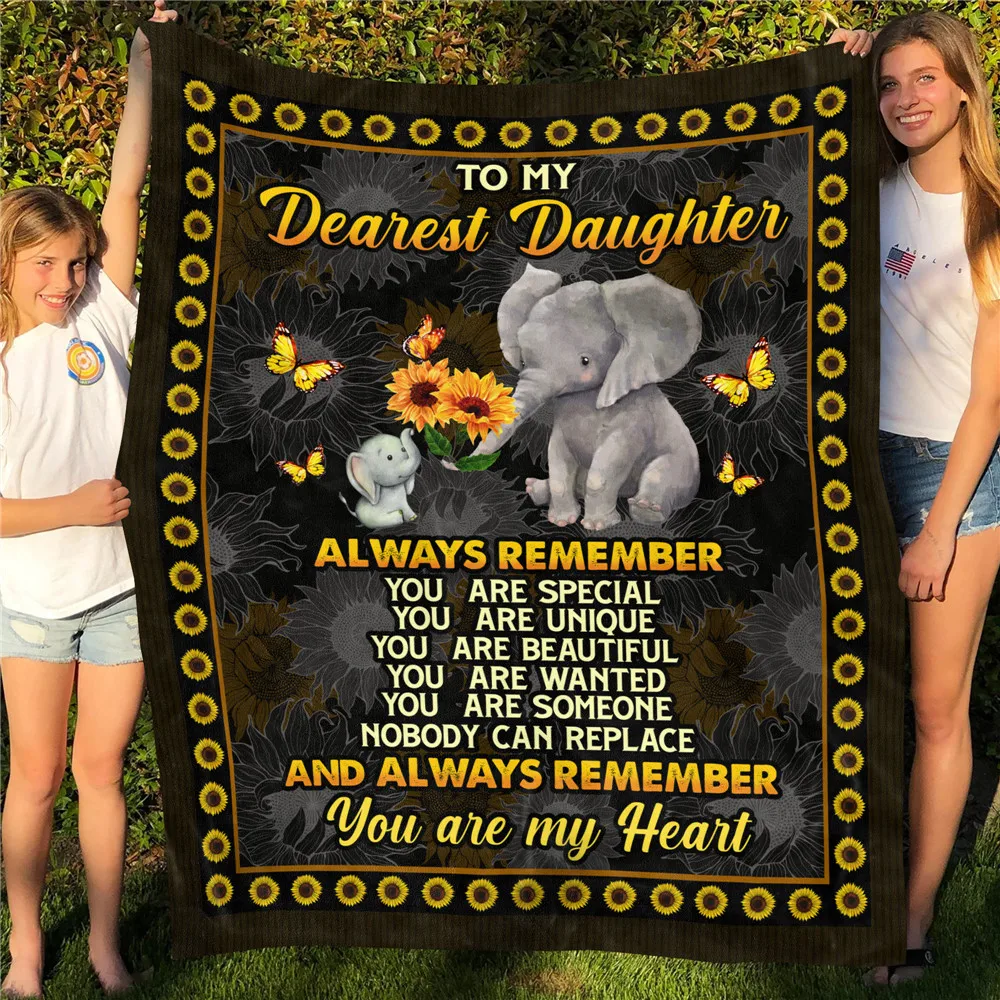 

CLOOCL To My Dearest Daughter Blankets 3D Graphics Elephant Sunflower Plush Quilts Keep Warm Sherpa Blanket