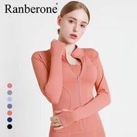 ranberone women sports shirt hooded sweater trend fitness crop top zipper female long sleeve t shirt black white sportswear