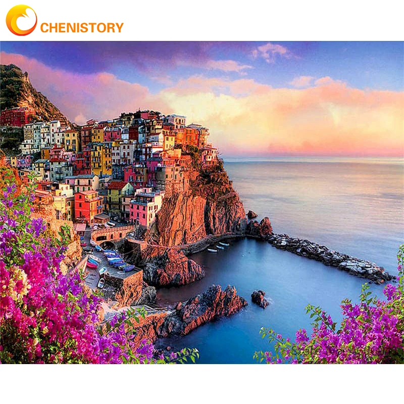 

CHENISTORY Scenery Painting By Number DIY Kit Acrylic Paint For Adults Oil Picture Coloring Drawing By Number Home Decor Gift
