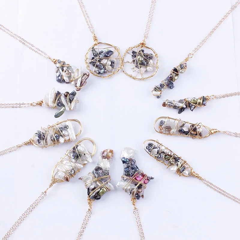 

Handmade Wrapped Natural Sea Shell Baroque Pearls Long Chain Pendant Necklace for Women Inspired Design Unique Jewelry Wholesale