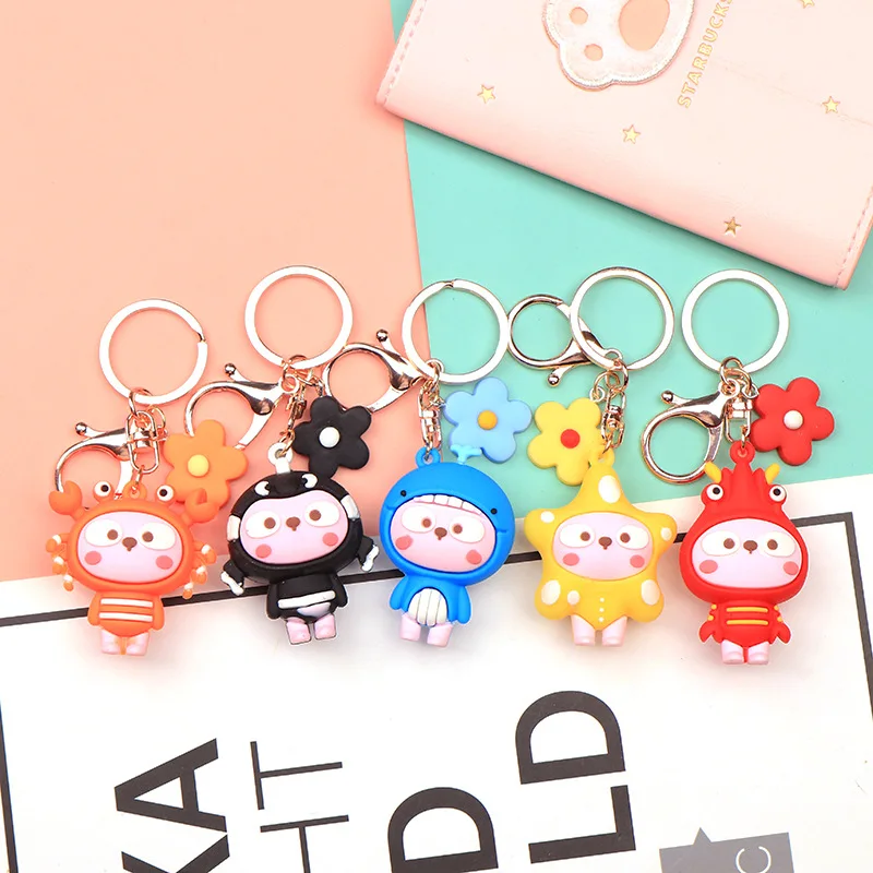 

Creative Marine Life Keychain Cute Lobster Starfish Fish Car Key Chain Children Bag Pendant Accessories Keyring Kids Gifts