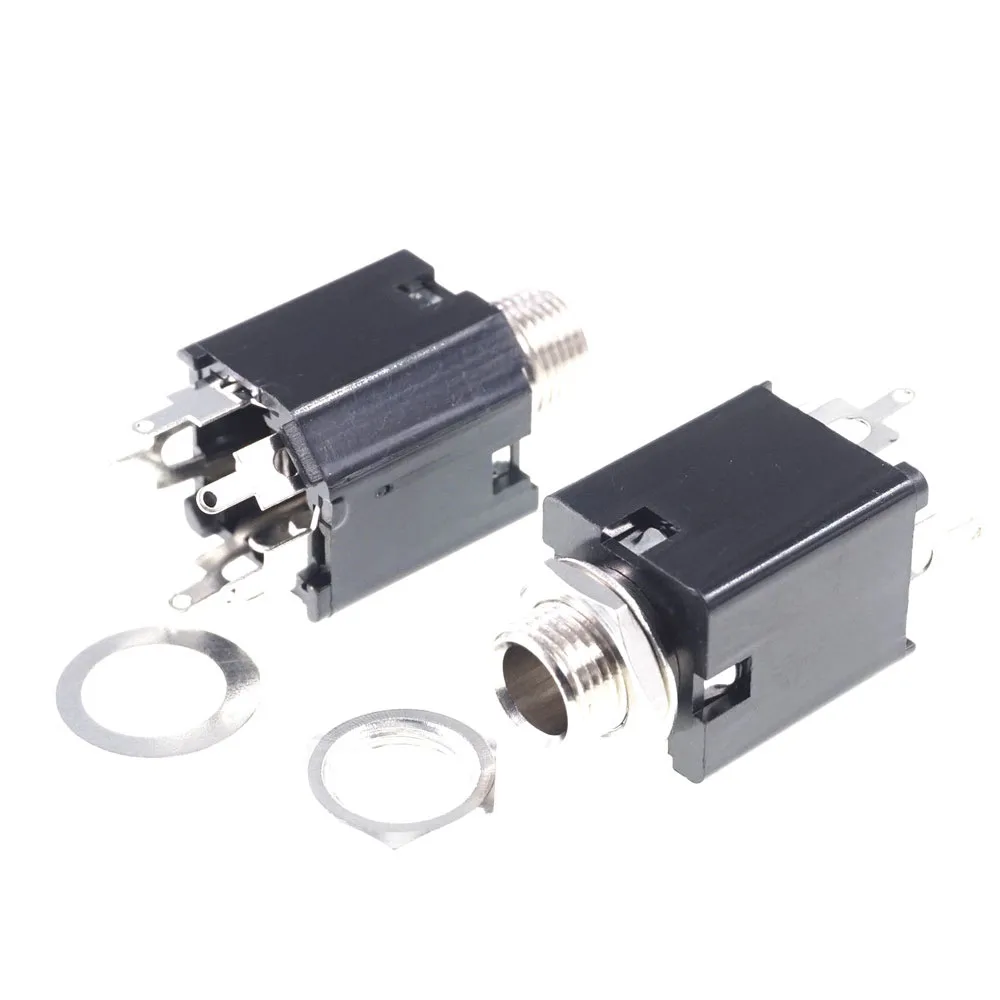 

500 Pcs Thread Lock Panel Mount 1/4" 6.35 mm Stereo Phone Jack Socket Headphone Connector 3 Conductor 5 Contact Through Hole