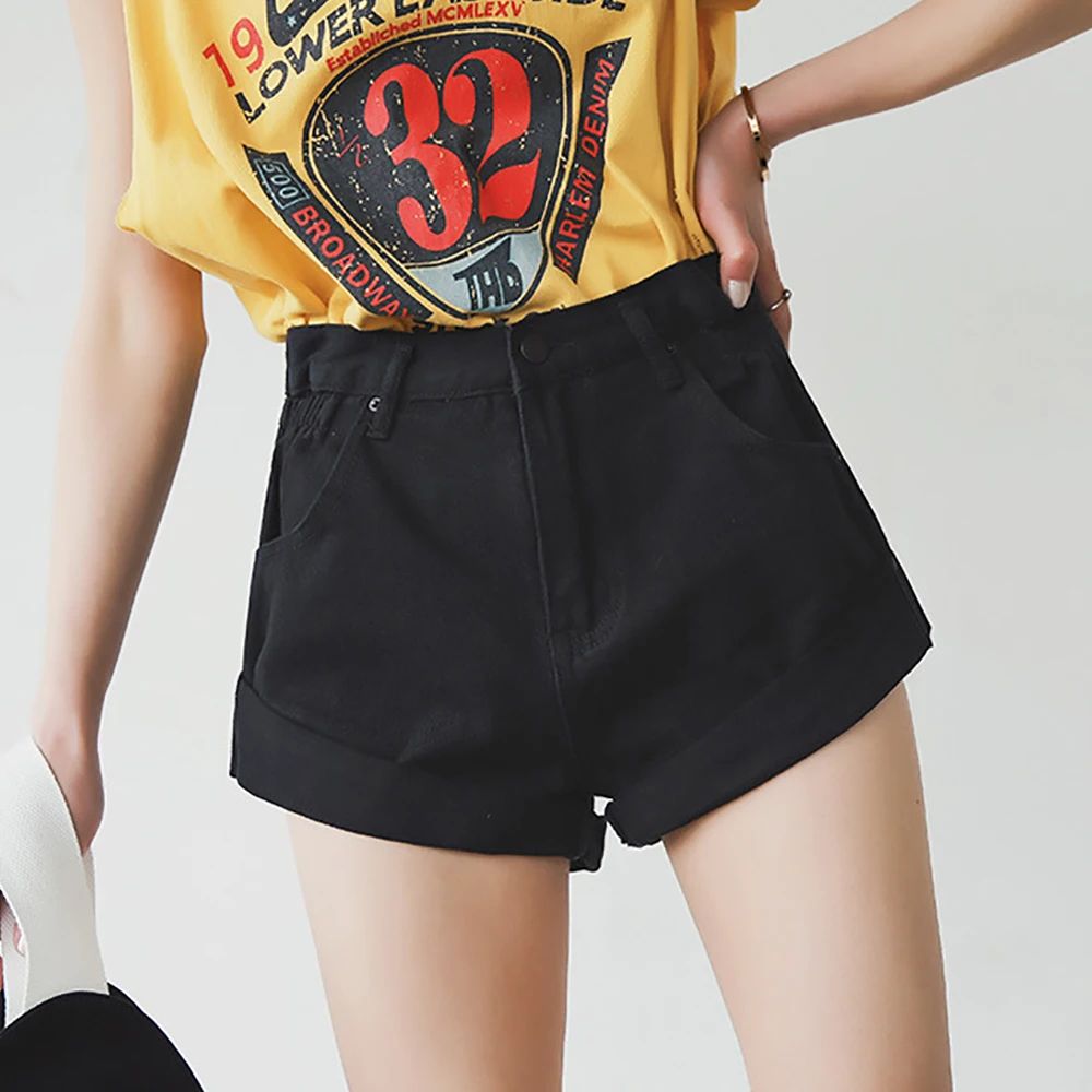 Винтажные женские джинсовые шорты классические с высокой талией синие белые