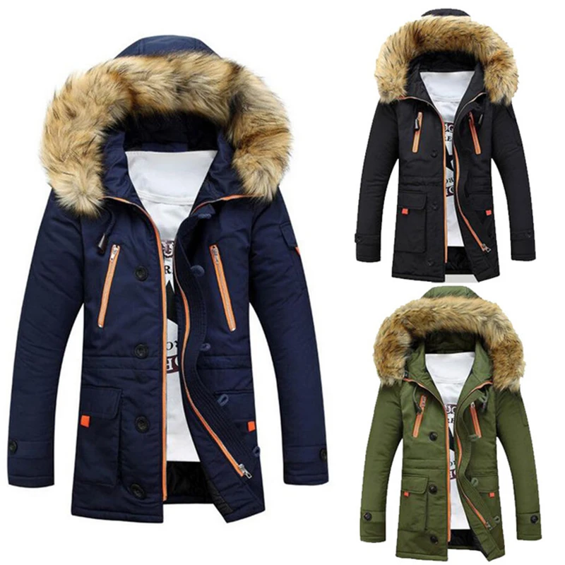 

Thick Warm Parkas Coat Winter Jacket Men Casual Long Outwear Hooded Fur Collar Windbreaker Jackets