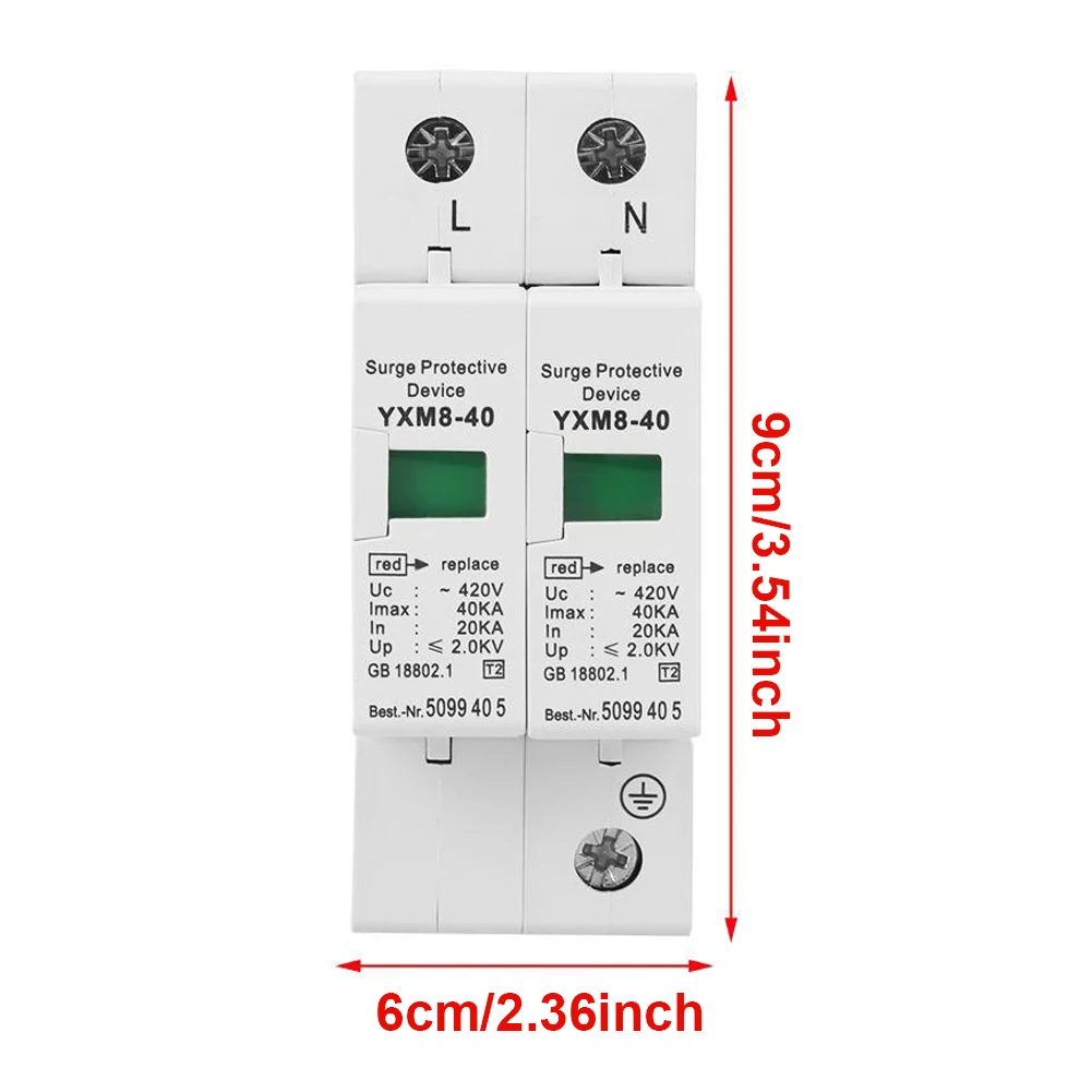 

House Surge Protector AC SPD 2P 20KA~40KA 275V Protection Protective Low-Voltage Arrester Device Limit Surge Protective Device