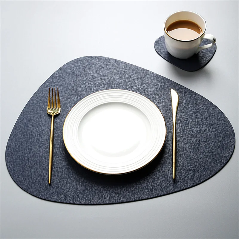 

Placemat Table Mat Tableware Pad PU Leather Waterproof Heat Insulation Non-Slip Placemat Soft Black Brown Bowl Coaster Washable