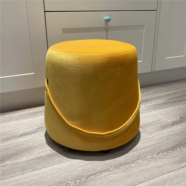 Yellow Color Современный круглый пуф Пуф Пуфик табурет с мягким сиденьем ворсистая ткань табурет для ног Крытый портативный многофункциональный низкий пуф с ручками - Цвет: Yellow Color