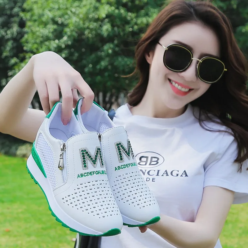 

2021 thick high-heeled platform shoes sneakers age season high quality diamond mesh breathable fashion shoes, casual shoes
