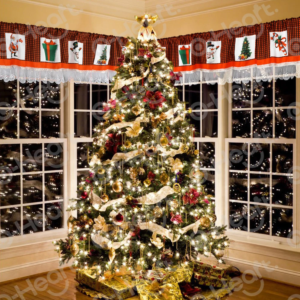 Рождественская оконная занавеска OHEART кружевные подзоры с красно-черным