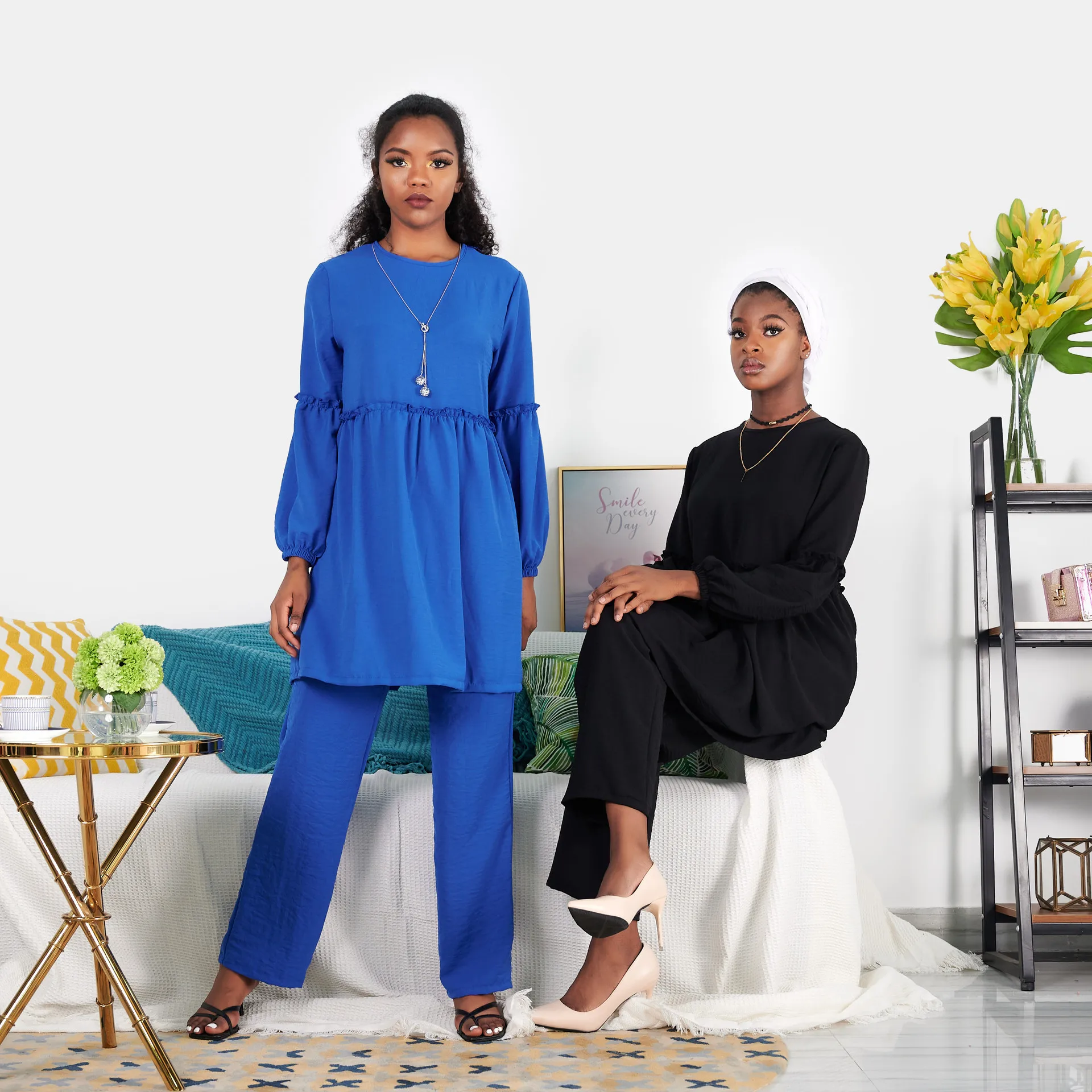 

2 Pieces Muslim Suits Simple Muslim Sets Female Kaftan Islamic Clothing Grote Maten Dames Kleding Ensemble Musulmane Pants