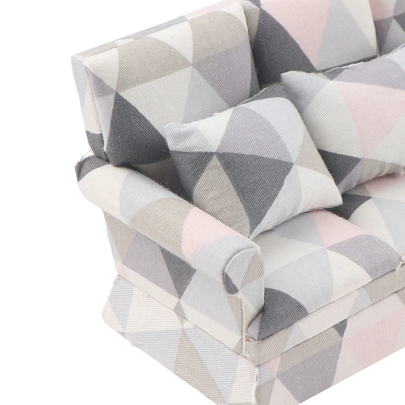 

1:12 Mini Dollhouse Cloth Sofa Plaid Sofa Cushion Set Dolls Room Decor For Dollhouse Decals