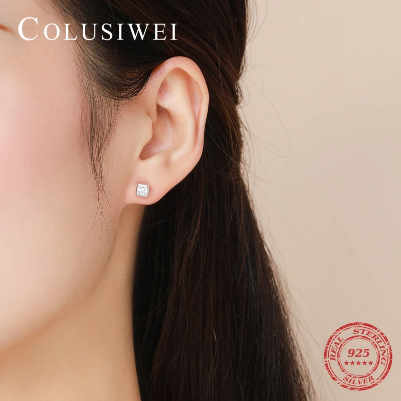 Женские квадратные серьги-гвоздики Colusiwei классические серьги из стерлингового