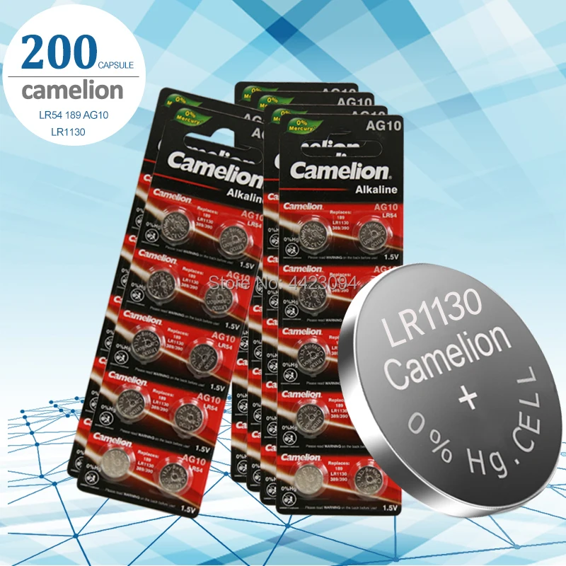 200 шт./лот батарея Camelion 1 5 V AG10 LR1130 Щелочная батарейка-кнопка 389 SR54 LR54 SR1130W 189