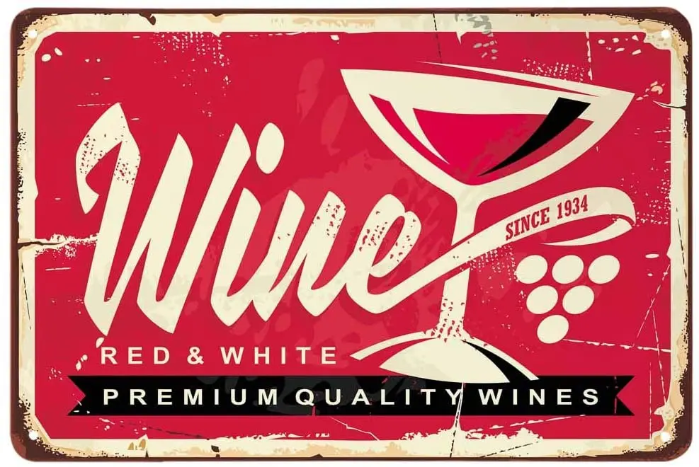 

Wine Tin Sign,Poster with Letter Red and White Wine Vintage Metal Tin Signs